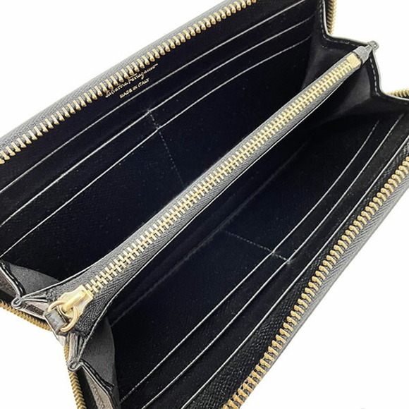 SALVATORE FERRAGAMO Long Wallet Gancini Round Calf Leather Black 22 O016 Icon Do - Picture 7 of 10